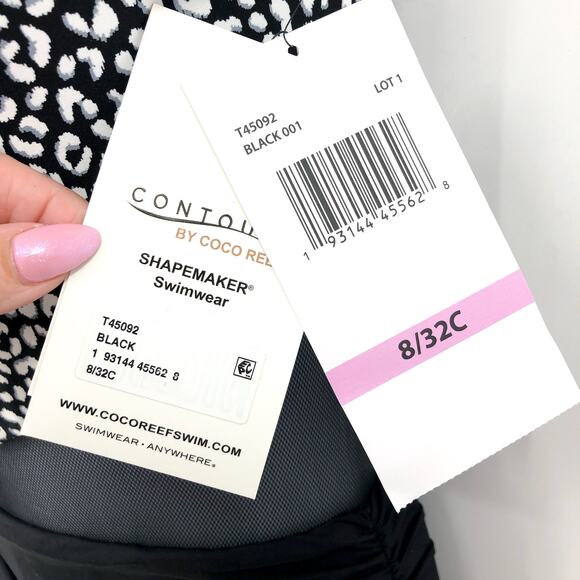 CONTOURS COCO REEF Suraya One-Piece Swimsuit Size 8 32C Black White Cheetah NWT - Picture 8 of 14